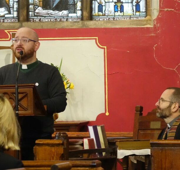 Rev. Kieren Mardle-Moss, delivering the Chalice Lighting