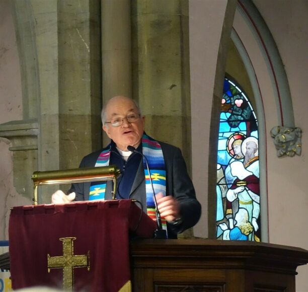 Rev. Jim Corrigall, delivering the sermon